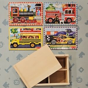 Melissa & Doug Wooden Colourful Vehicle Jigsaw Puzzle Set